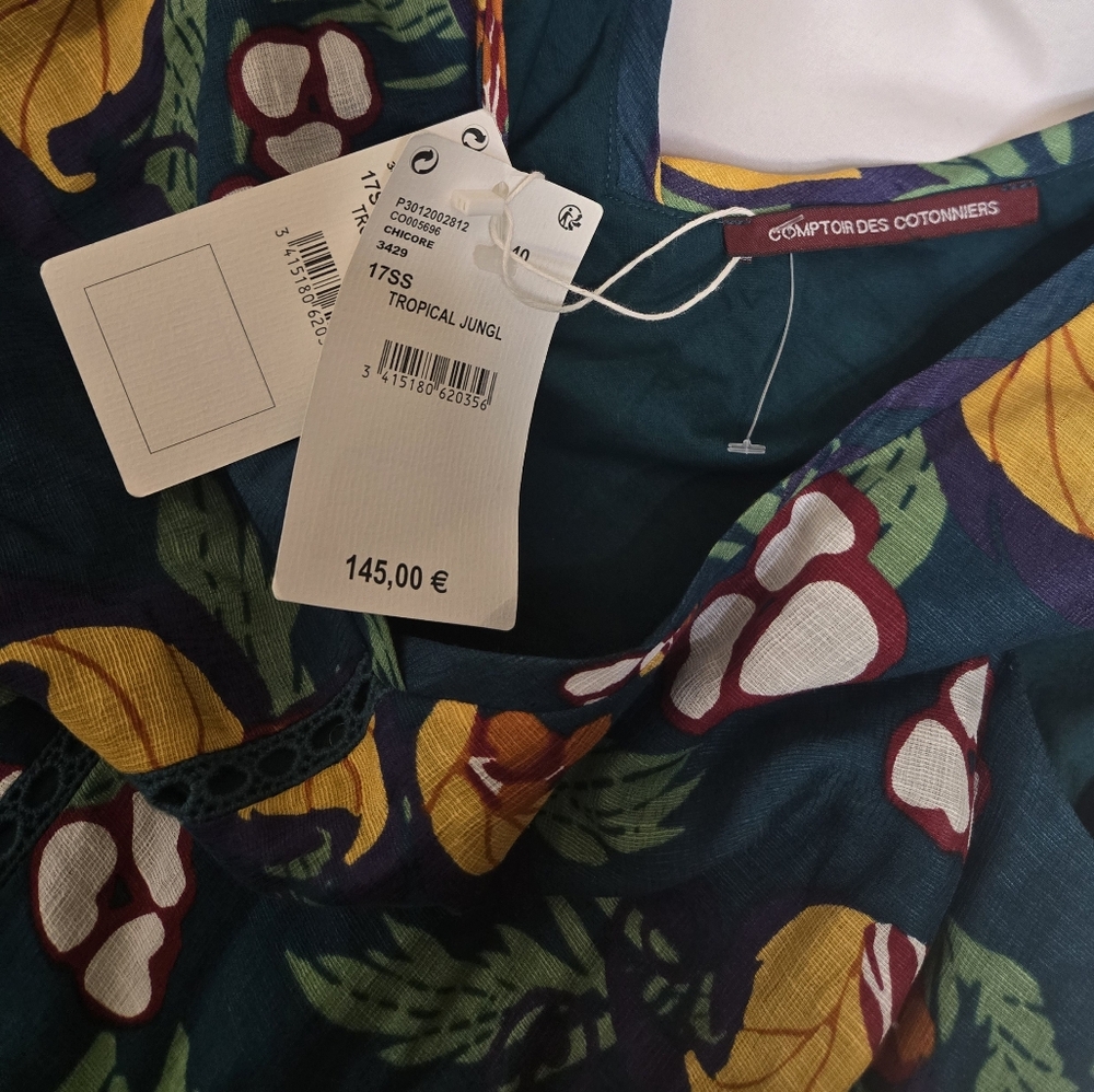 NEW Comptoir Des Cotonniers linen silk blend tropical jungle sleeveless dress M - Picture 5 of 12
